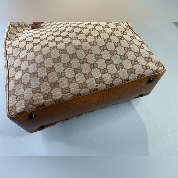 Gucci Brown/Beige GG Canvas Tote with Bamboo-Style Handles - Picture 9 of 13